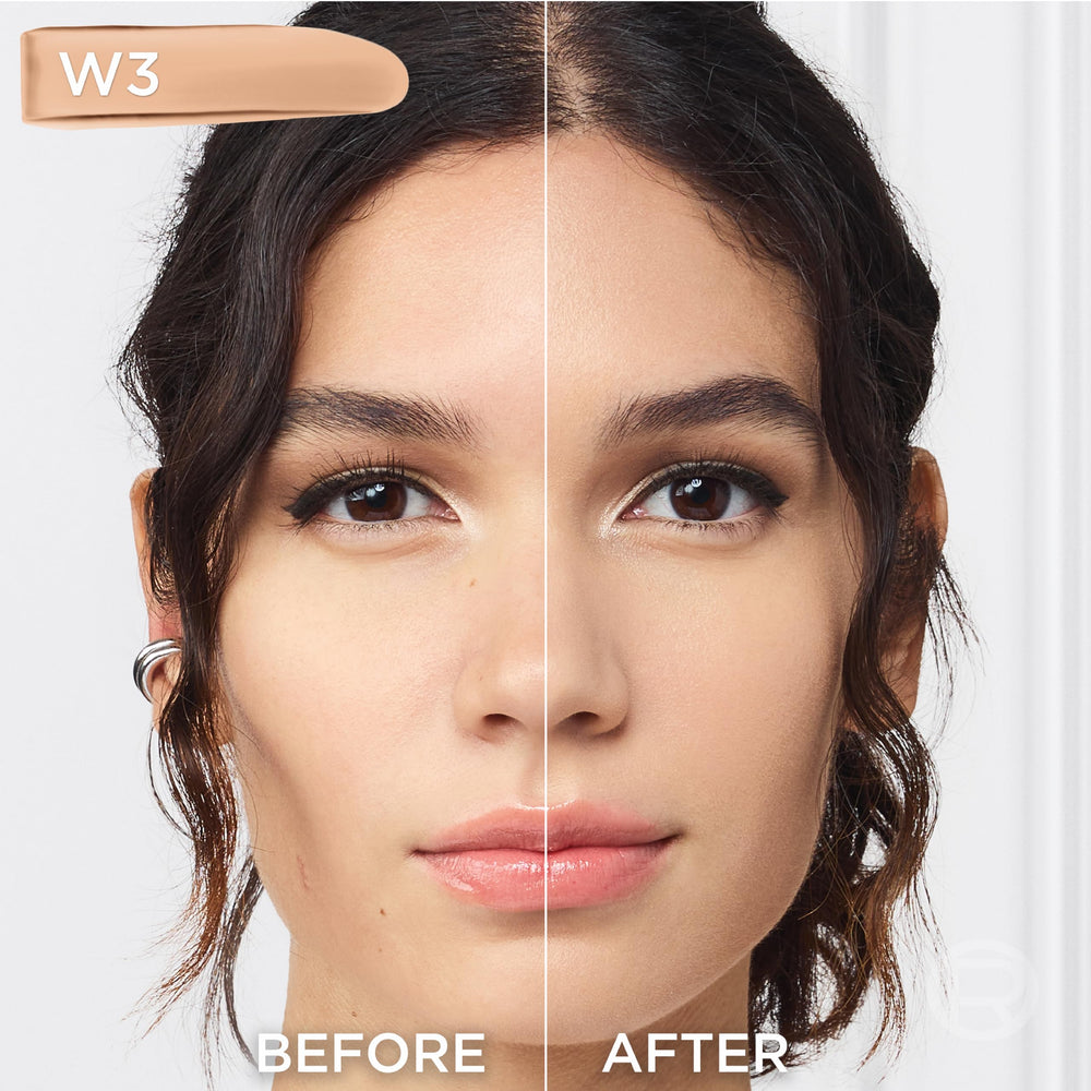 L'Oreal Paris foundation applied with brush illustrating even coverage benefit