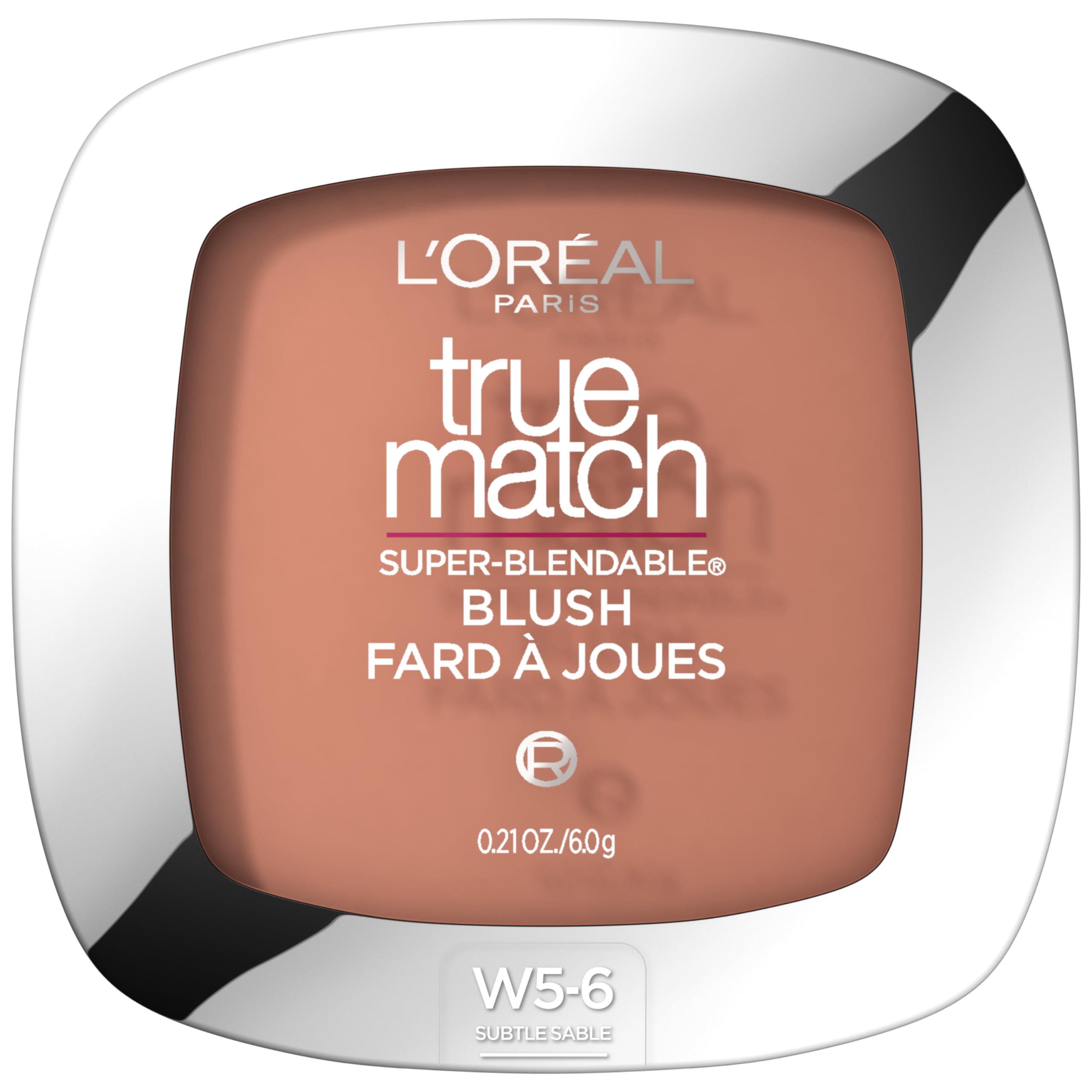 L'Oreal Paris front packaging showing compact and shade Subtle Sable benefit: easy identification