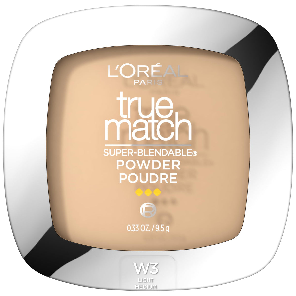 L'Oreal Paris compact front view highlighting sleek design and portability