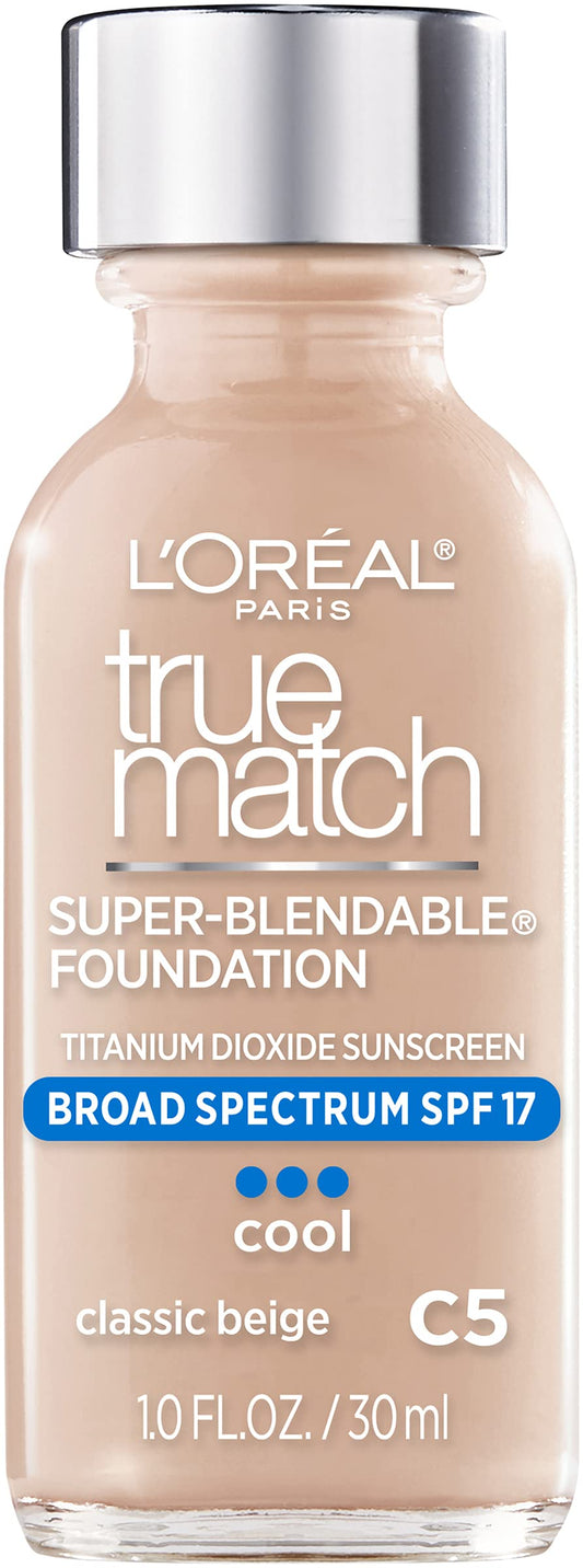 L'Oreal Paris True Match front packaging showing classic beige C5 and 1 fl oz, easy shade identification