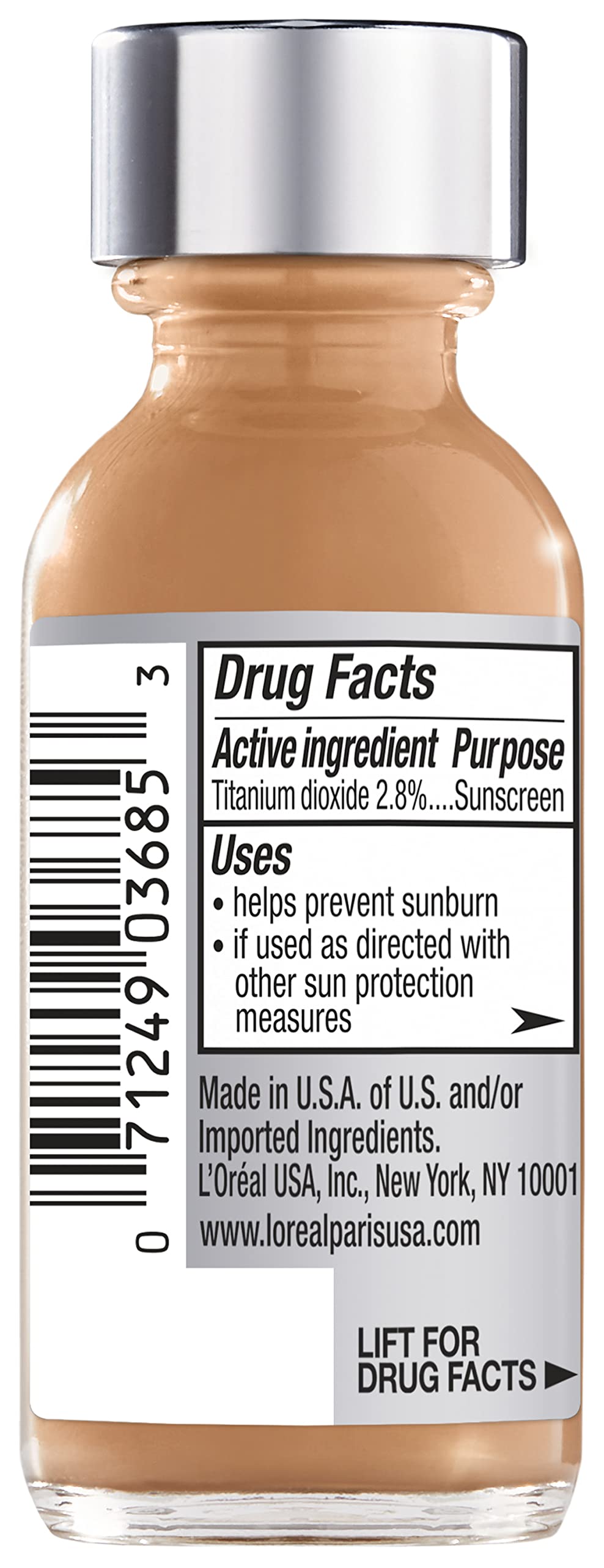 L'Oreal Paris product label and ingredients list highlighting oil-free formula