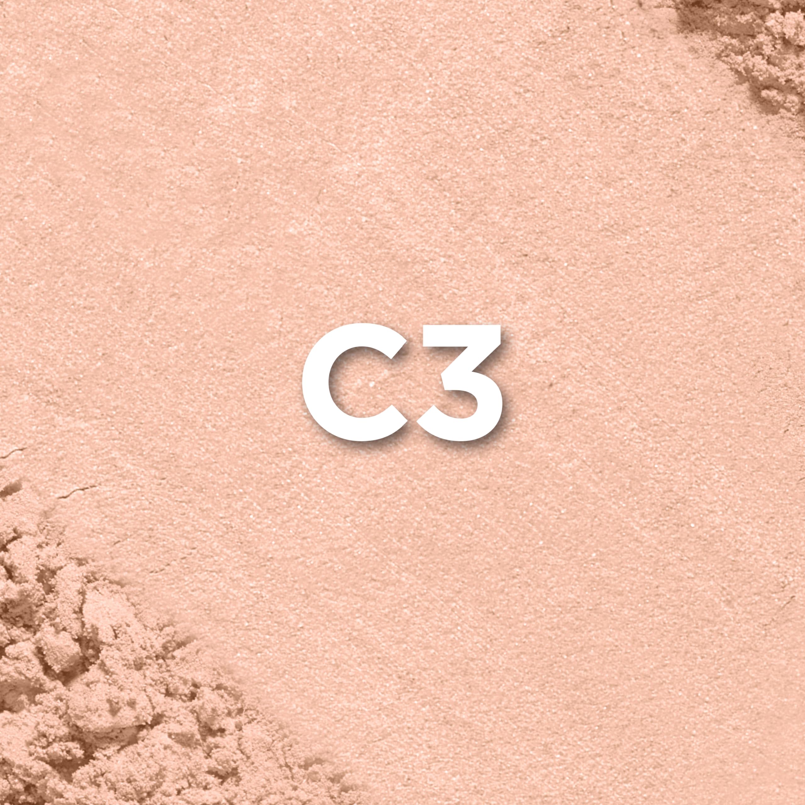 L'Oreal Paris powder applied on cheek showing matte, natural-looking skin benefit