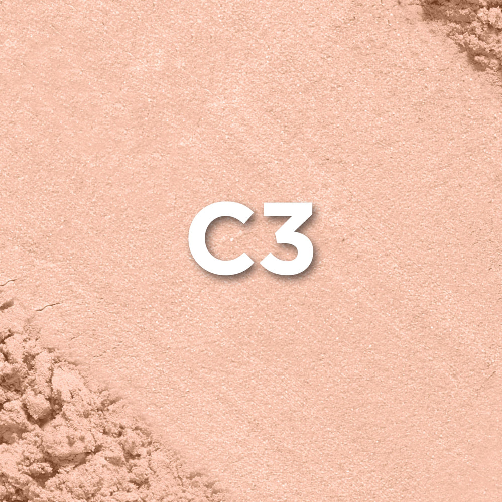 L'Oreal Paris powder applied on cheek showing matte, natural-looking skin benefit