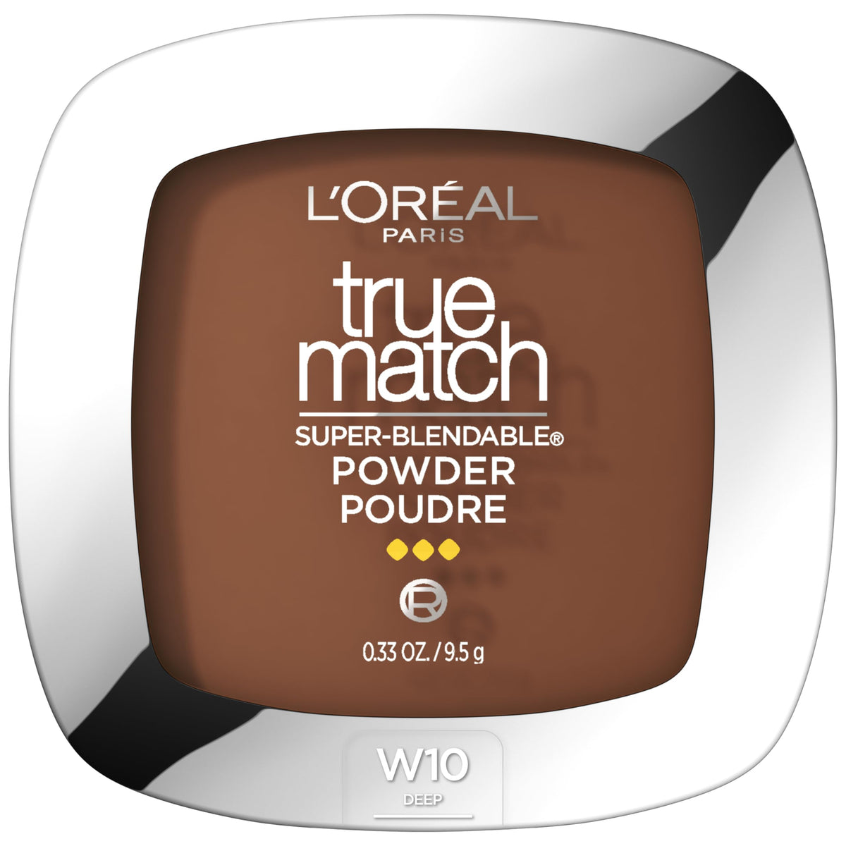 L'Oreal Paris compact front view showing sleek packaging and easy portability
