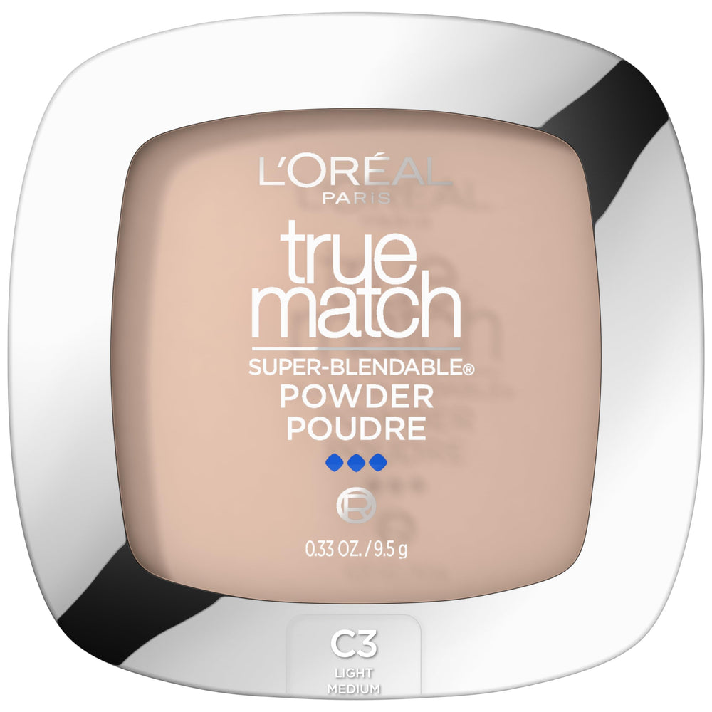 L'Oreal Paris compact front view showing shade C3 and sleek packaging benefit travel convenience