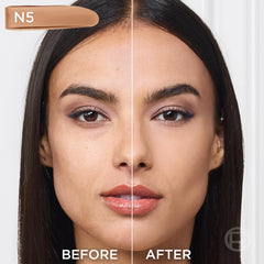L'Oreal Paris swatch on skin illustrating true-to-skin match and natural finish benefit