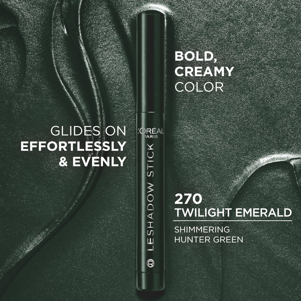 L'Oreal Paris Twilight Emerald creamy texture swipe demonstrating smooth blendability benefit