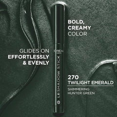 L'Oreal Paris Twilight Emerald creamy texture swipe demonstrating smooth blendability benefit