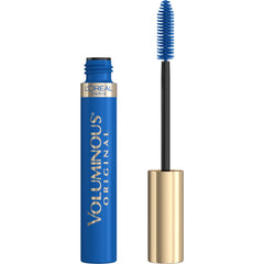L'Oreal Paris front packaging showing cobalt mascara tube and branding benefits