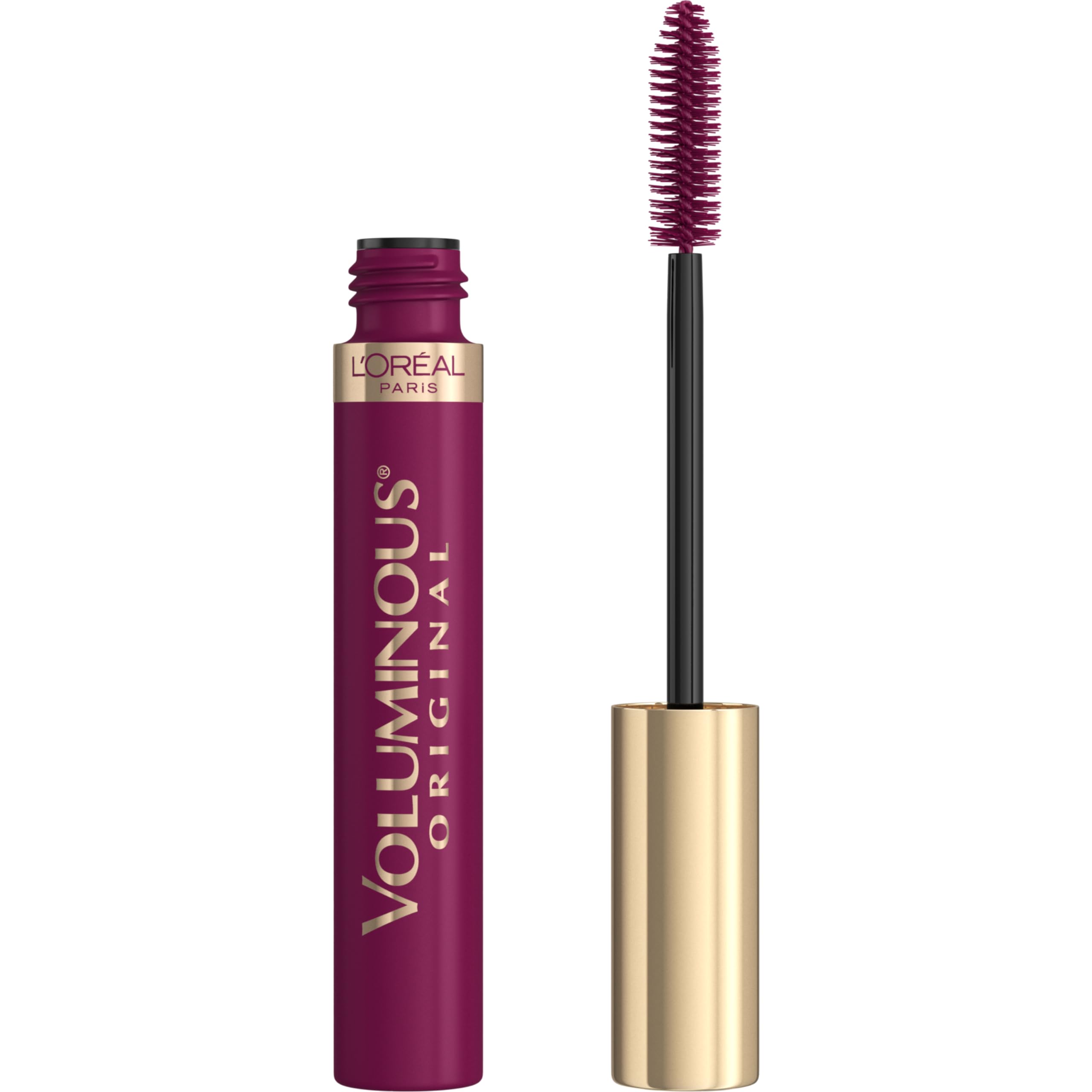 L'Oreal Paris front packaging showing deep burgundy tube and branding benefit visible