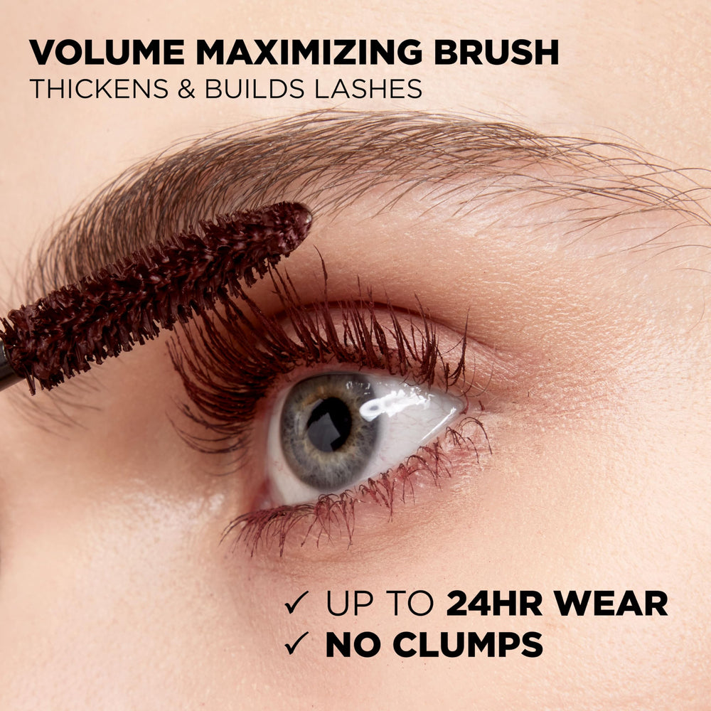 L'Oreal Paris before-and-after lashes showing thicker, fuller-looking lashes benefit