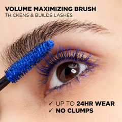 L'Oreal Paris mascara applied to lashes showing fuller length and volume