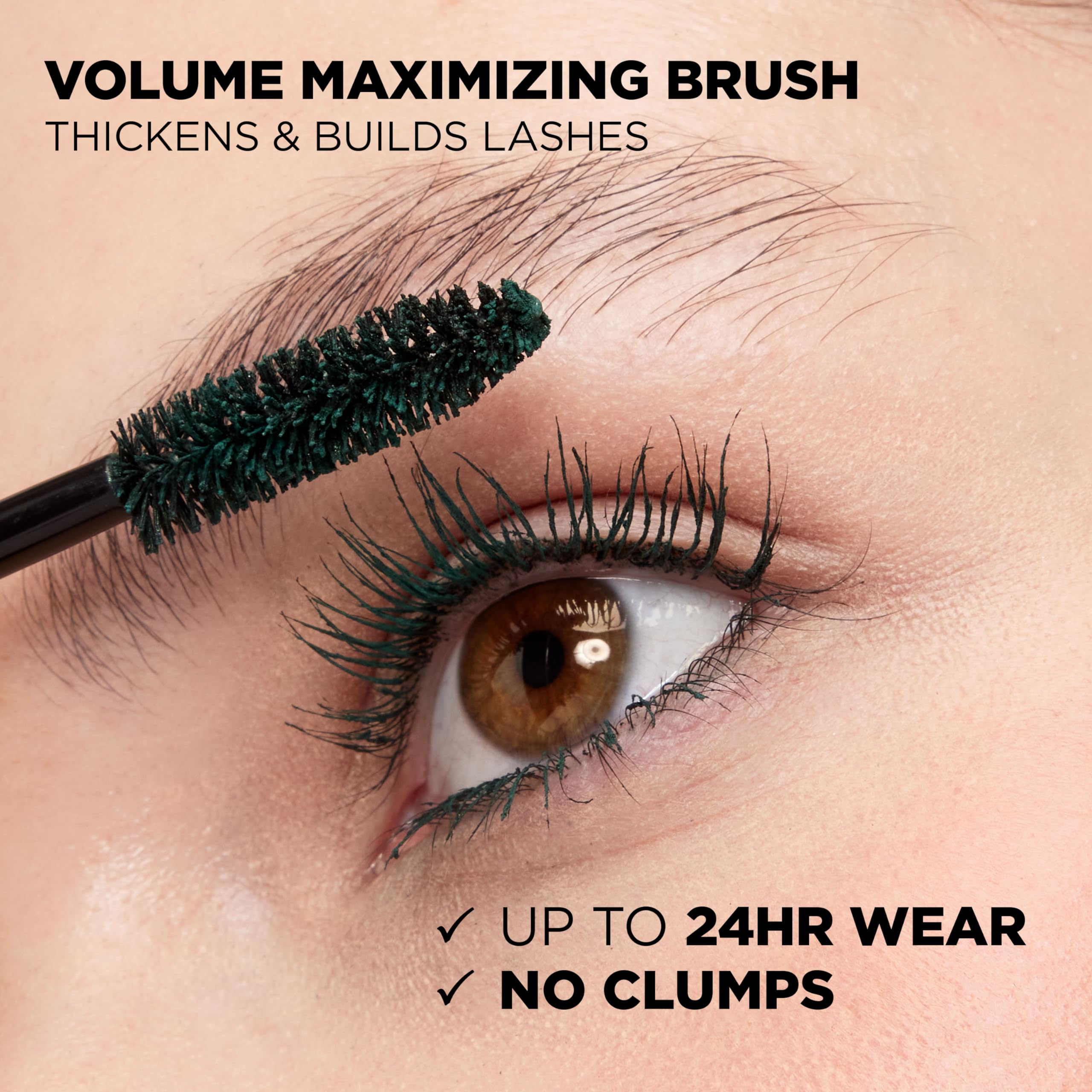 L'Oreal Paris texture swipe showing deep green mascara consistency for smooth layering