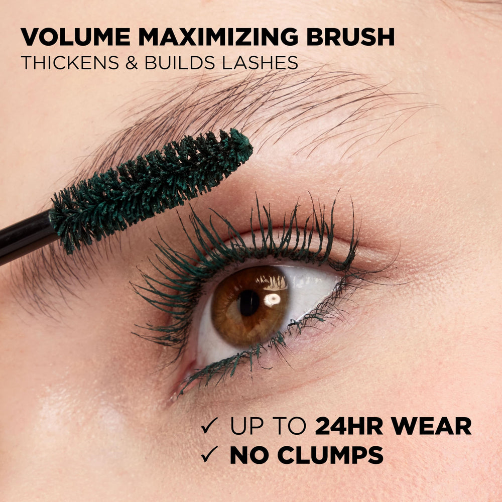 L'Oreal Paris texture swipe showing deep green mascara consistency for smooth layering