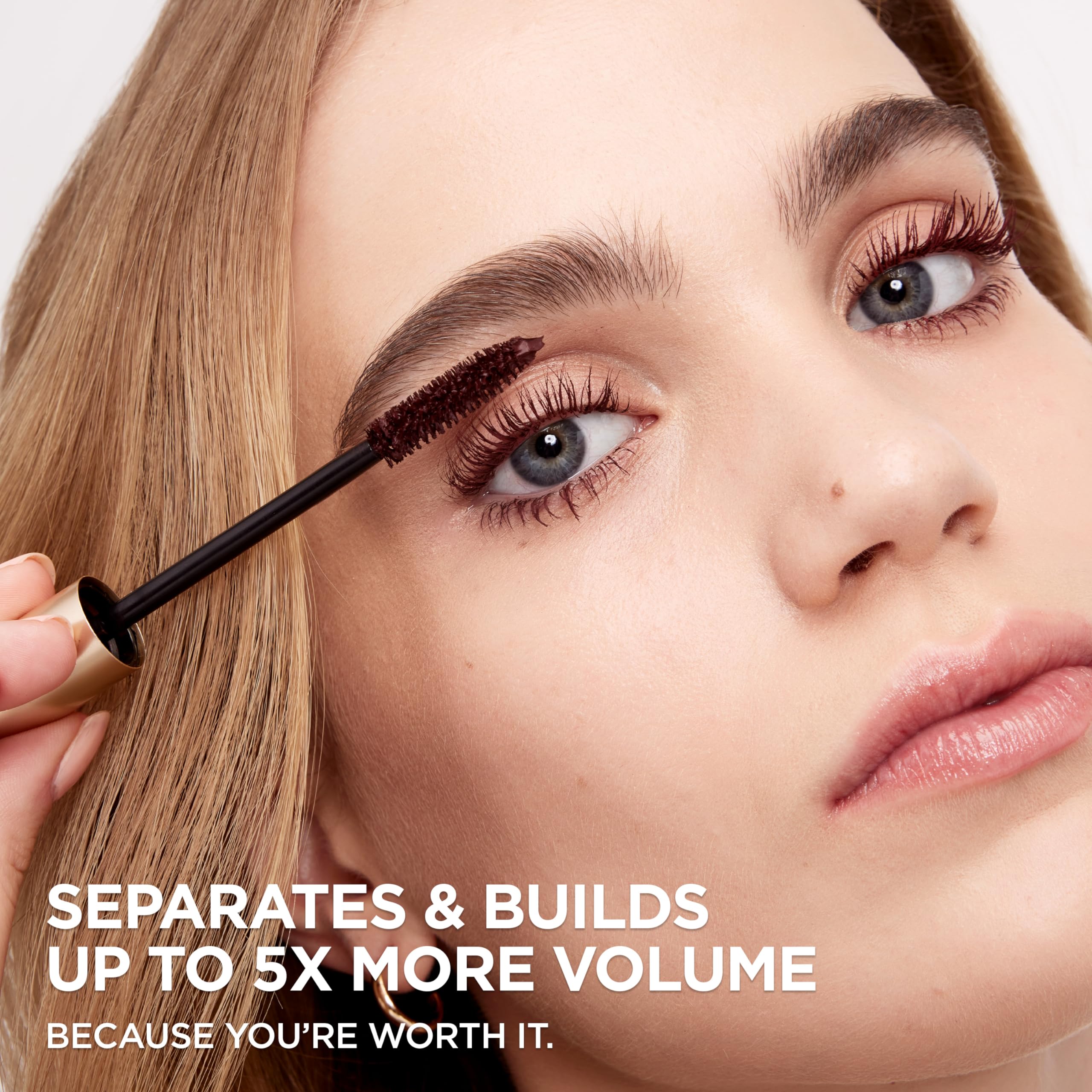L'Oreal Paris mascara wand close-up showing brush shape for even volume building