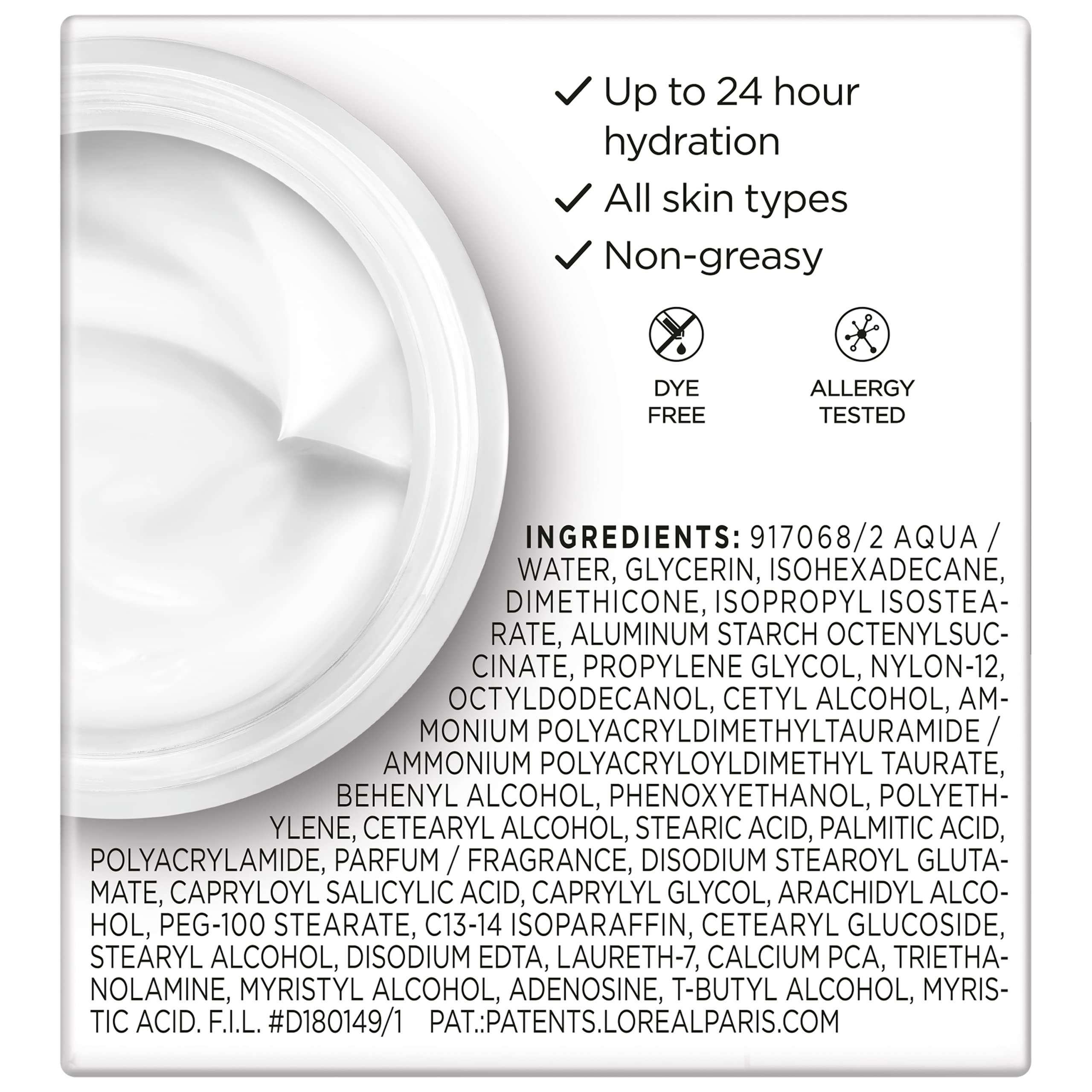 L'Oreal Paris cream on hand illustrating easy absorption and hydration
