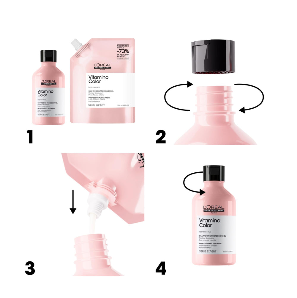 L'Oréal Professionnel shampoo in use under shower showing soft hair finish