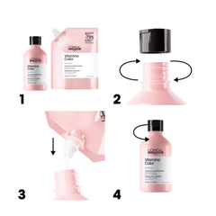 L'Oréal Professionnel shampoo in use under shower showing soft hair finish