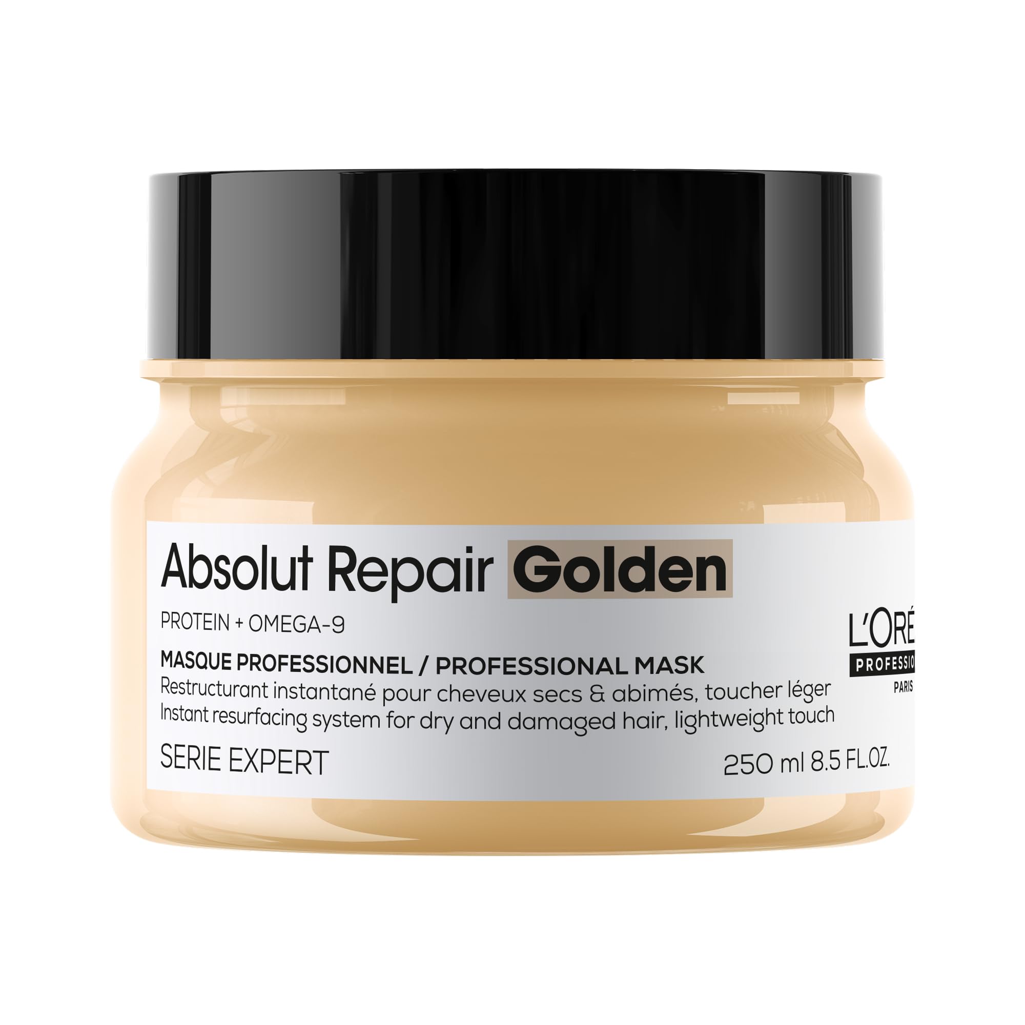 L'Oréal Professionnel golden mask front tube showing branding and benefit