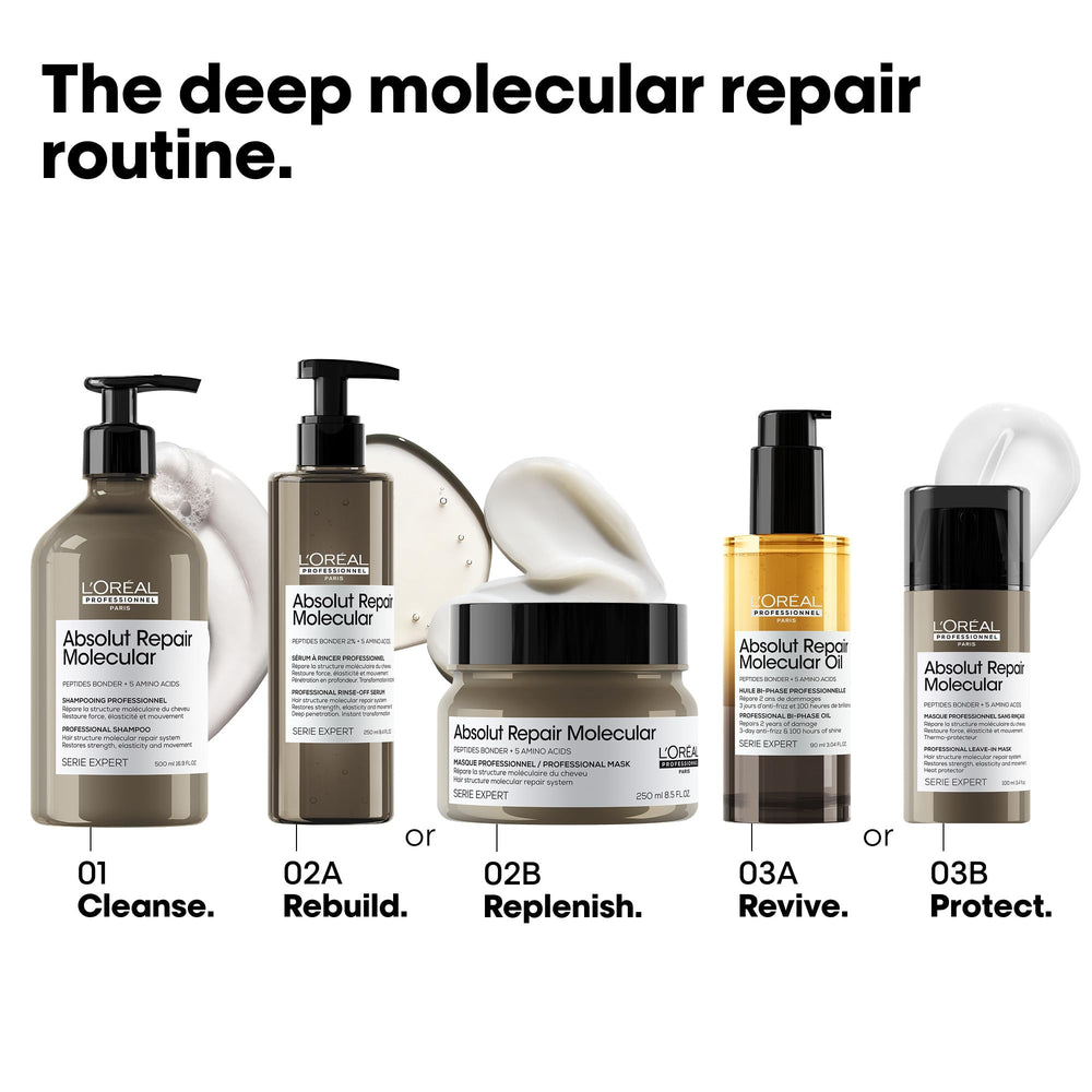 L'Oréal Professionnel Paris bottle held in hand showing product size and travel-friendly benefit