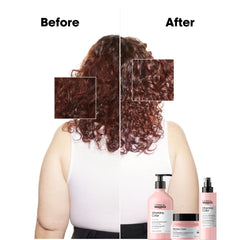 L'Oréal Professionnel Paris bottle held in hand showing size and travel-friendly scale benefit