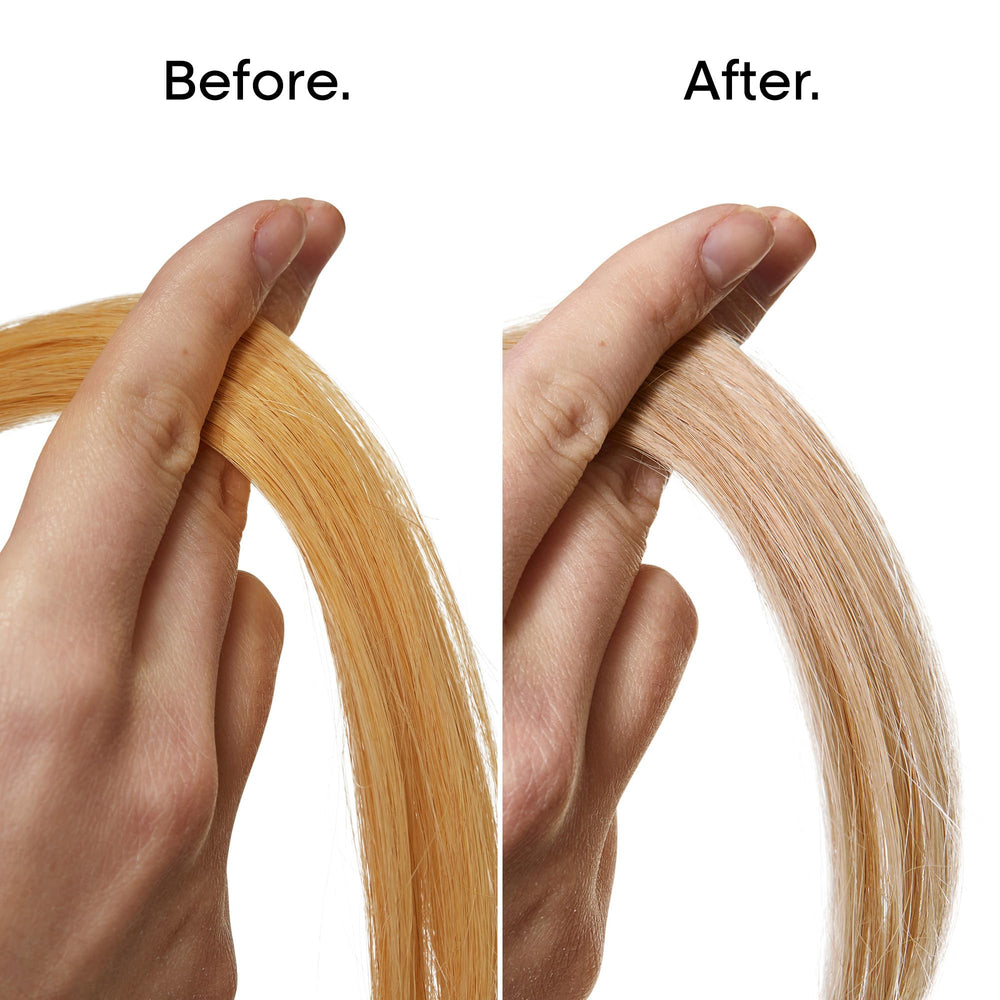 L'Oréal Professionnel purple shampoo pouring from bottle to show usable formula