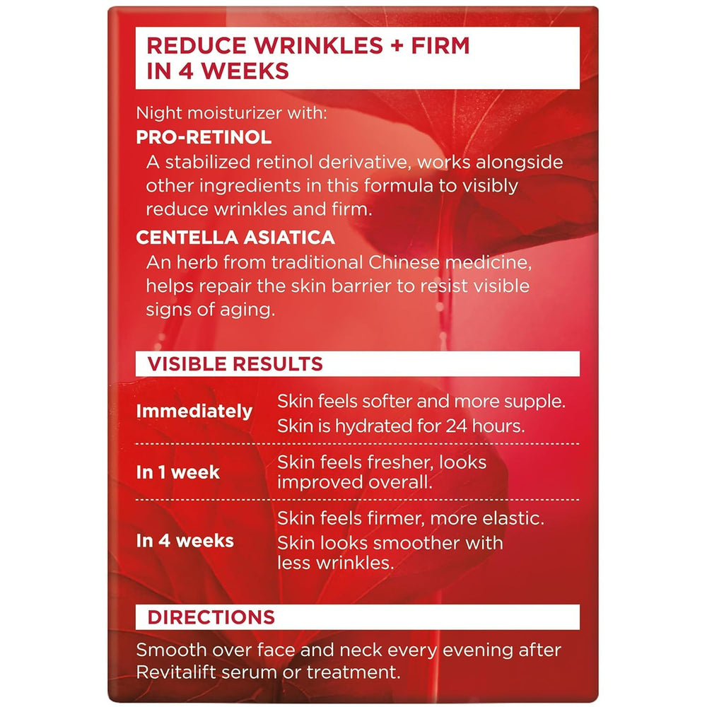 L'Oreal Paris RevitaLift label close-up highlighting key ingredients and firming benefit