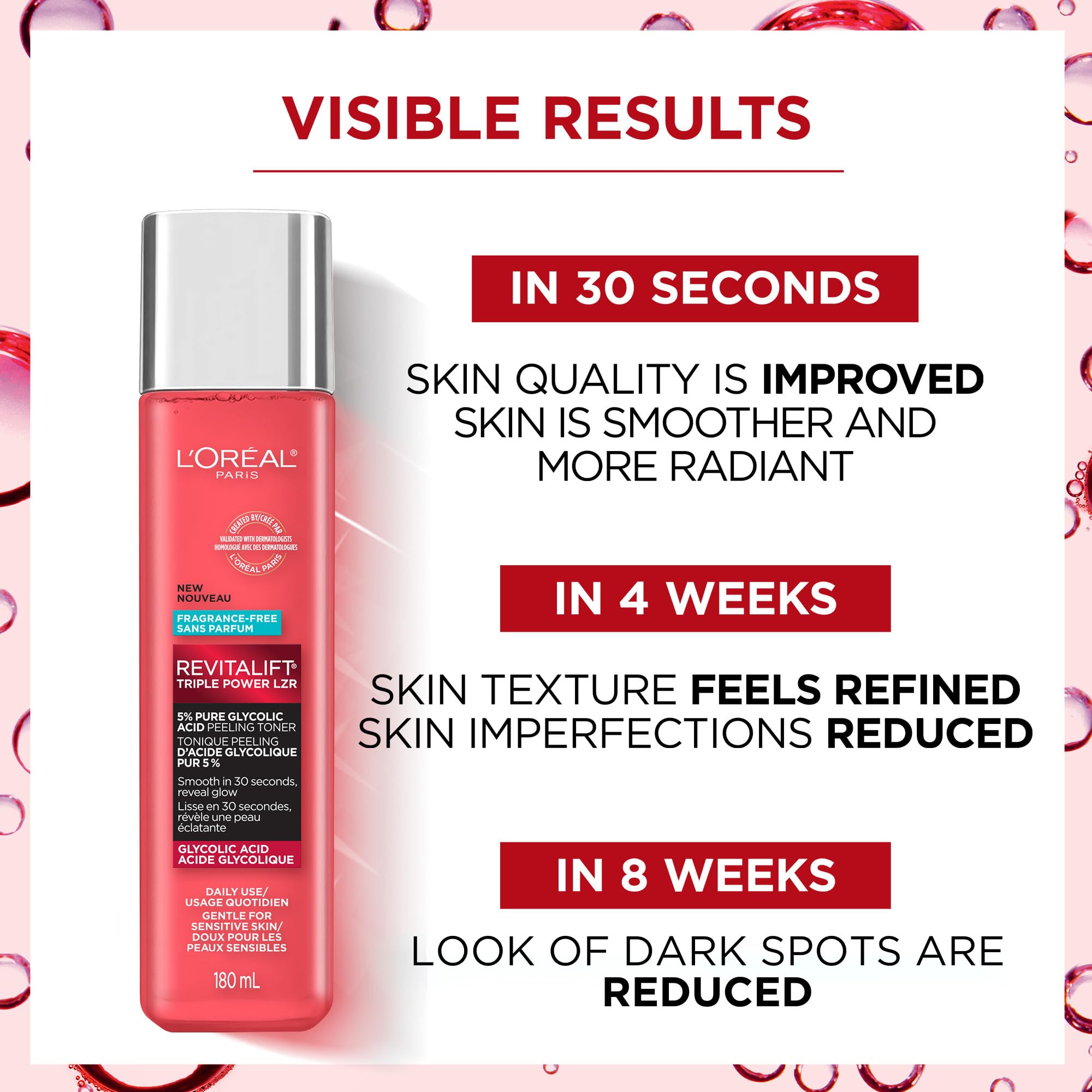 L'Oreal Paris toner on cotton pad showing easy application benefit