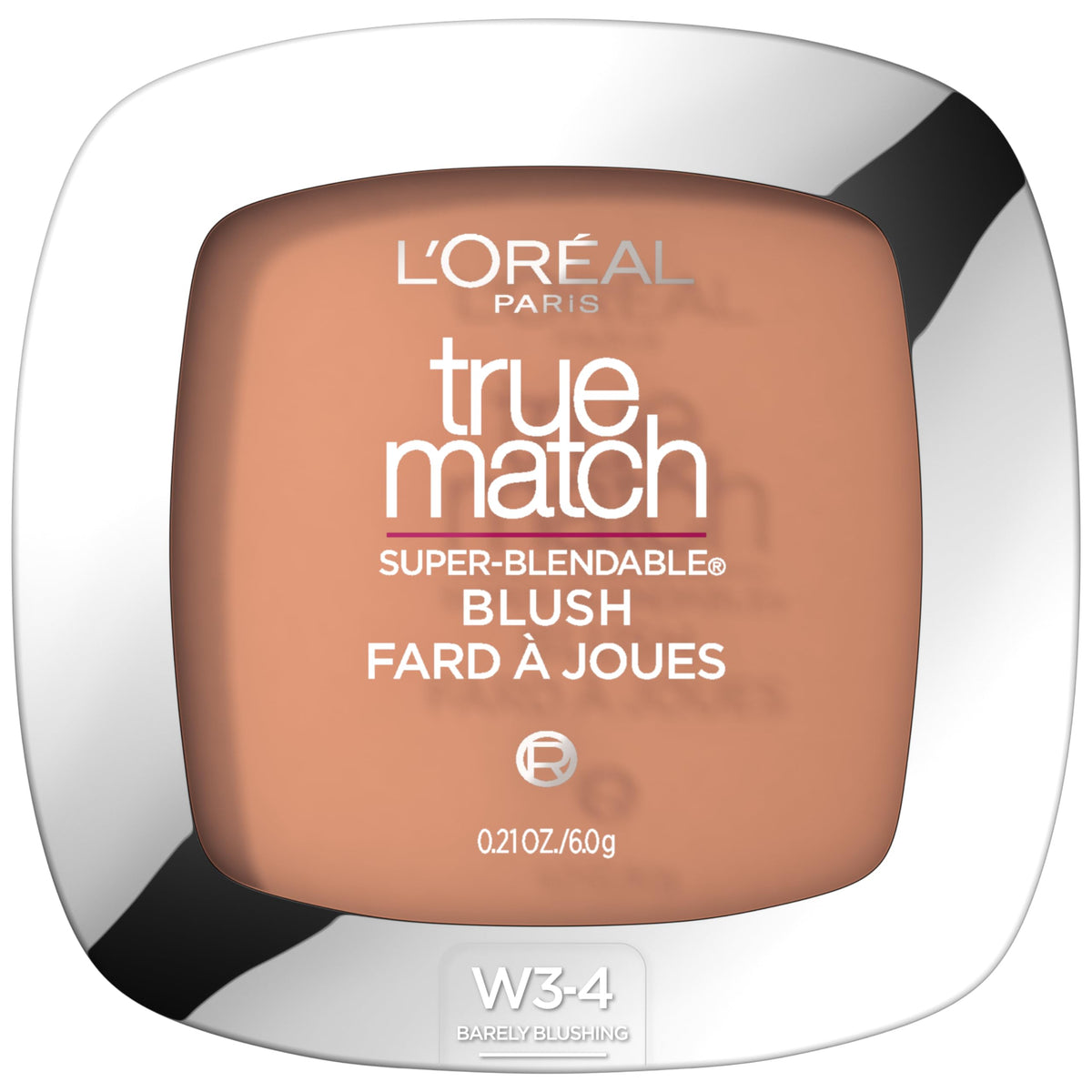 L'Oreal Paris compact front view showing shade and branding, easy identification benefit