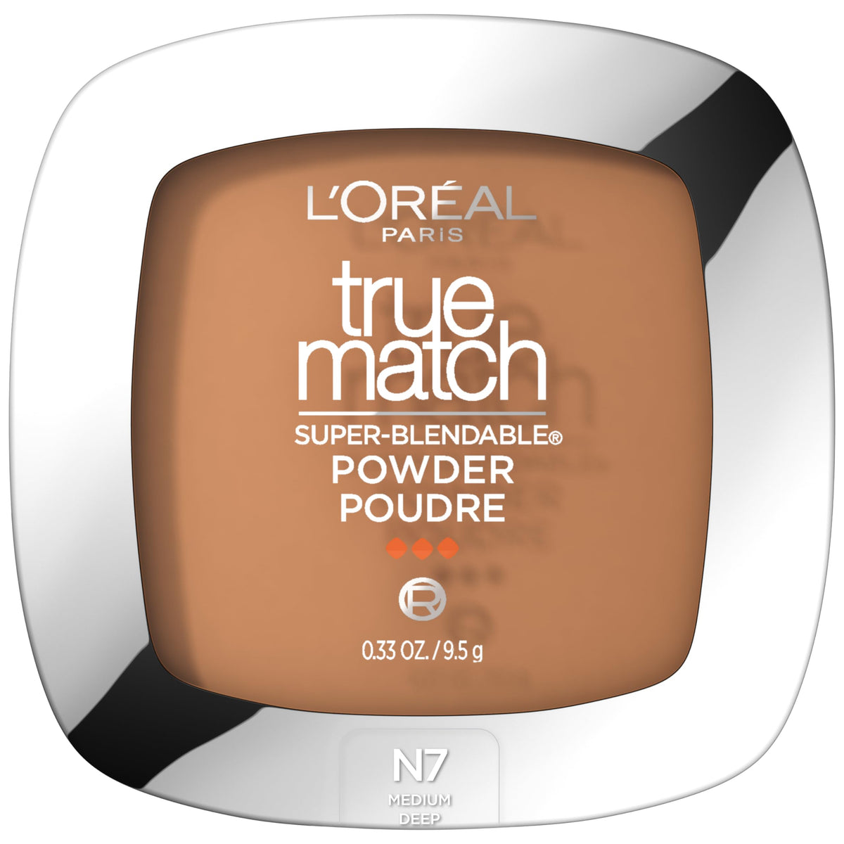 L'Oreal Paris compact front view showing shade N7 and travel-ready design benefit