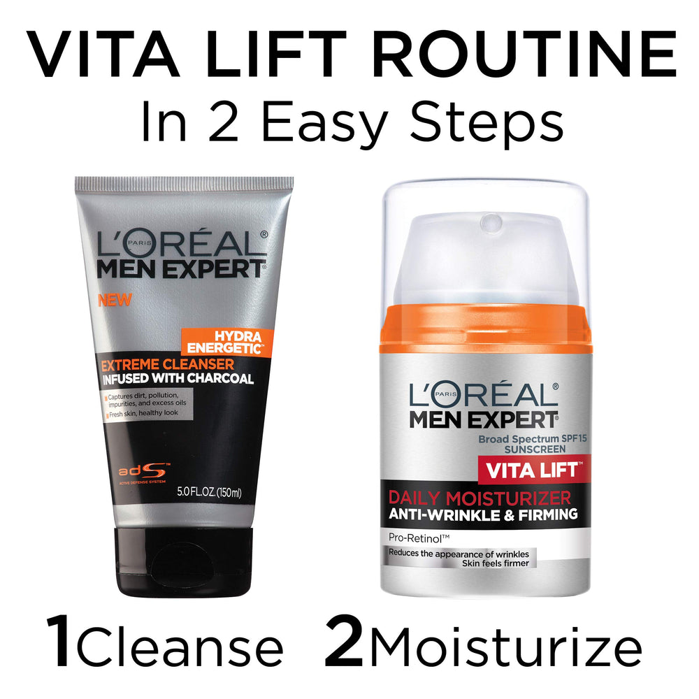 L'Oreal Paris Vitalift on bathroom shelf with grooming items showing everyday routine benefit