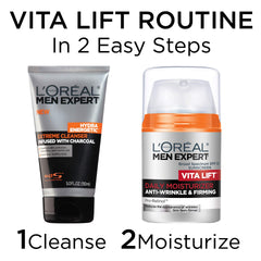 L'Oreal Paris Vitalift on bathroom shelf with grooming items showing everyday routine benefit