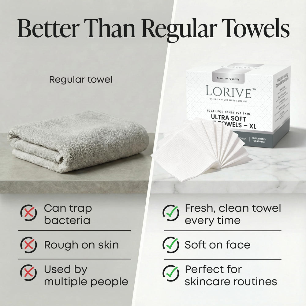 LORIVE towel next to hand for scale showing generous coverage