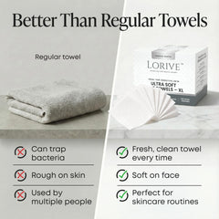 LORIVE towel next to hand for scale showing generous coverage