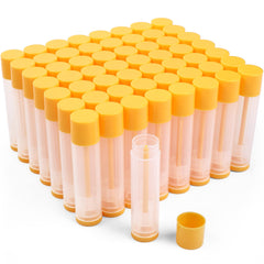 LotFancy front view showing 50 clear tubes and yellow caps, neat storage benefit