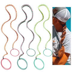LOTMIAI front packaging showing three colorful braided hair ties, clear benefits visible