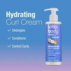 Lottabody being applied to damp curls demonstrating detangling and definition benefits