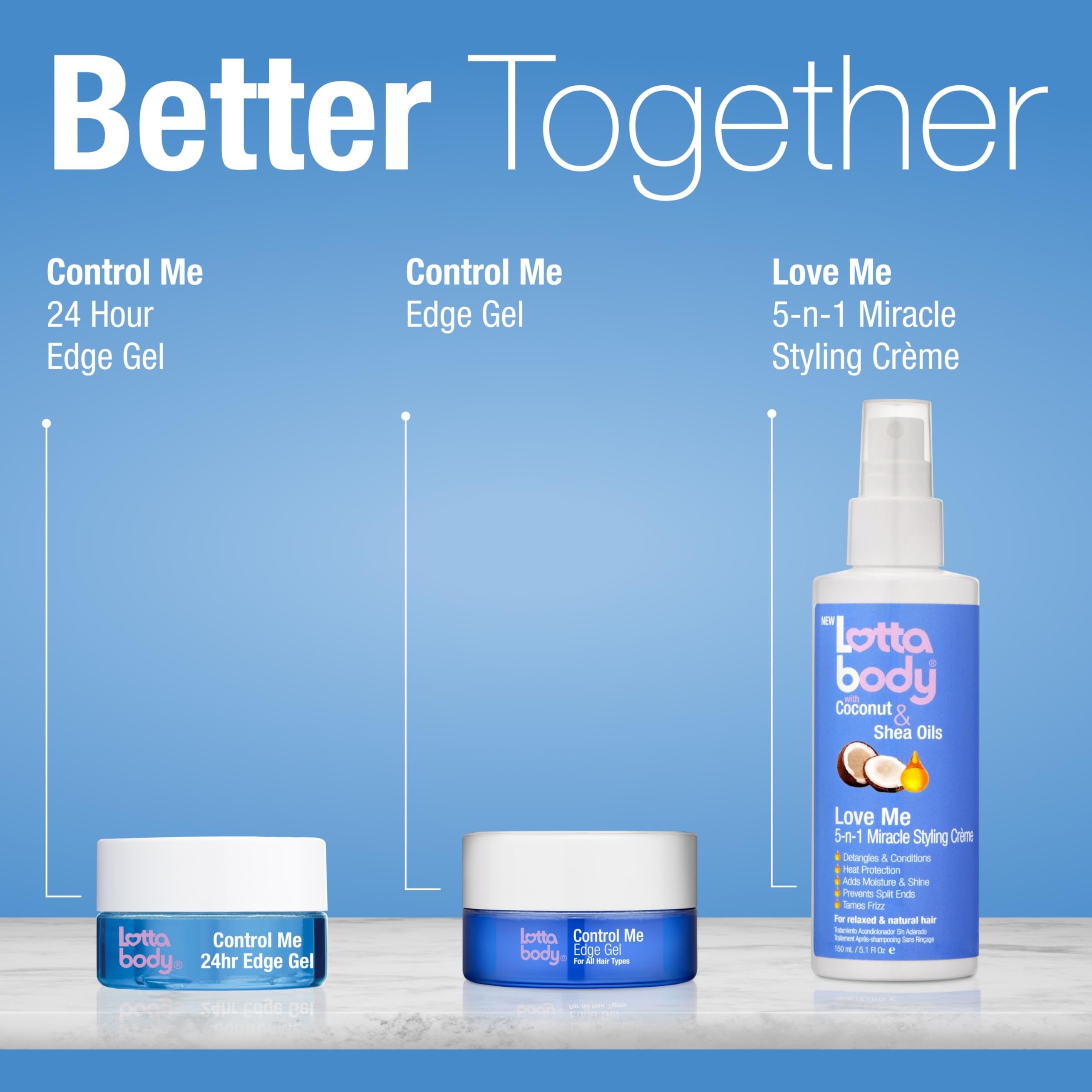 Lottabody bottle next to coconut and shea illustrating natural moisturizers