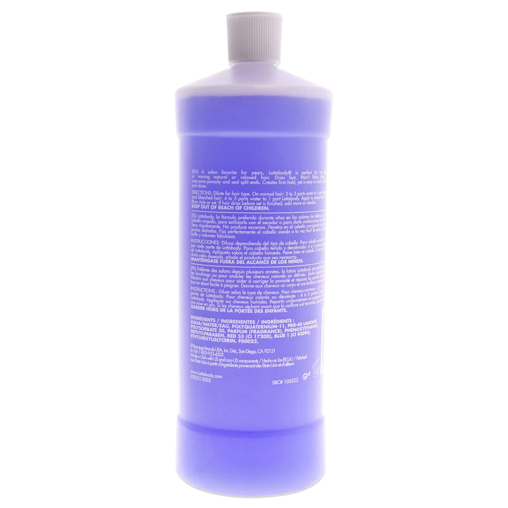 Lottabody bottle held in hand to show 32 oz scale and convenience for salon use