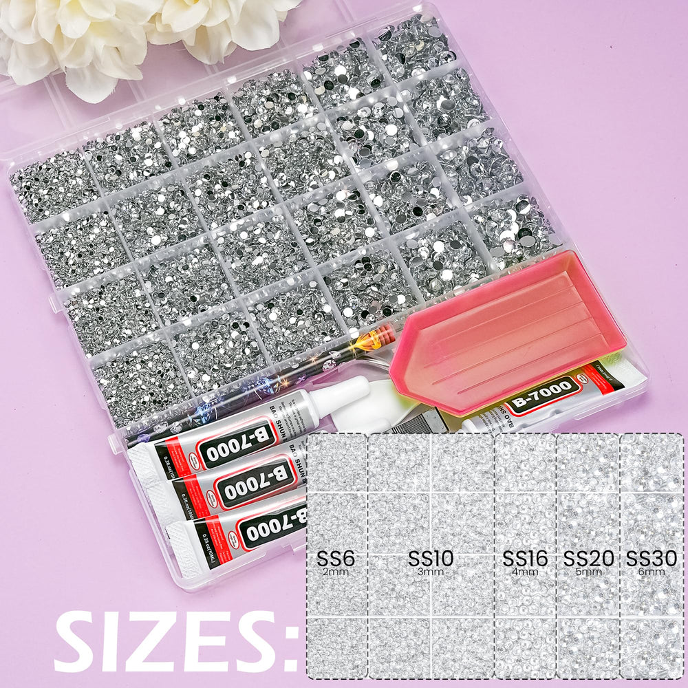 LOTWOW rhinestone size comparison illustrating variety for projects