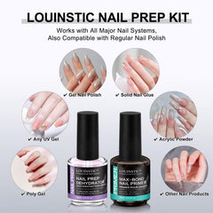 LOUINSTIC being applied to a natural nail demonstrating clean prep for stronger adhesion