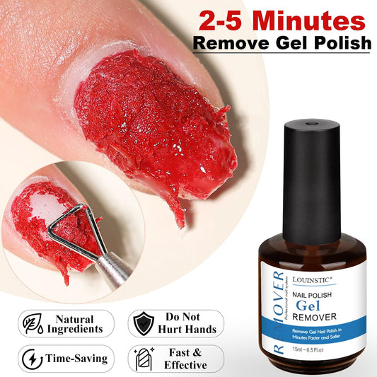 LOUINSTIC gel remover bottle close-up, fast 2–5 minute action