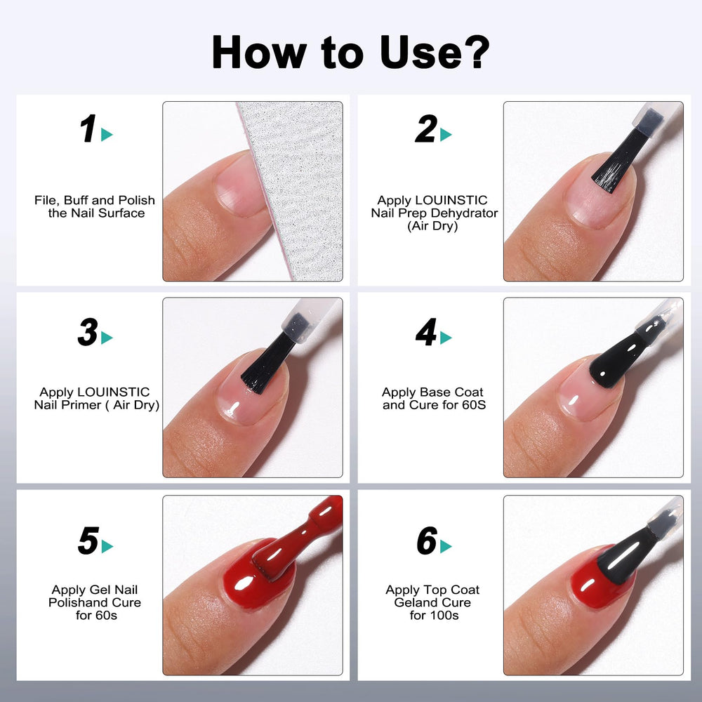 LOUINSTIC compatibility swatches with acrylic and gel polish illustrating versatility