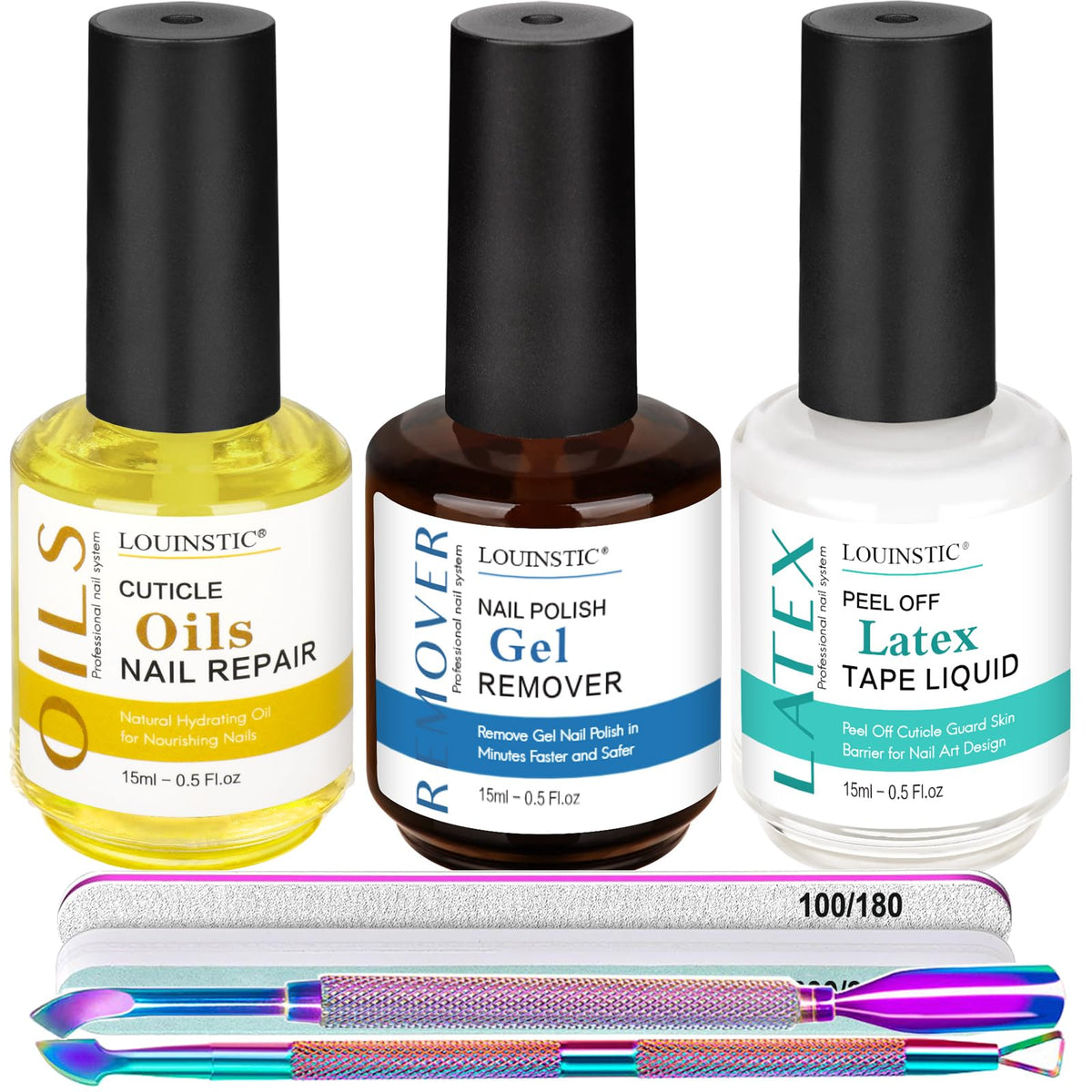 LOUINSTIC front packaging showing full remover kit, easy at-home use
