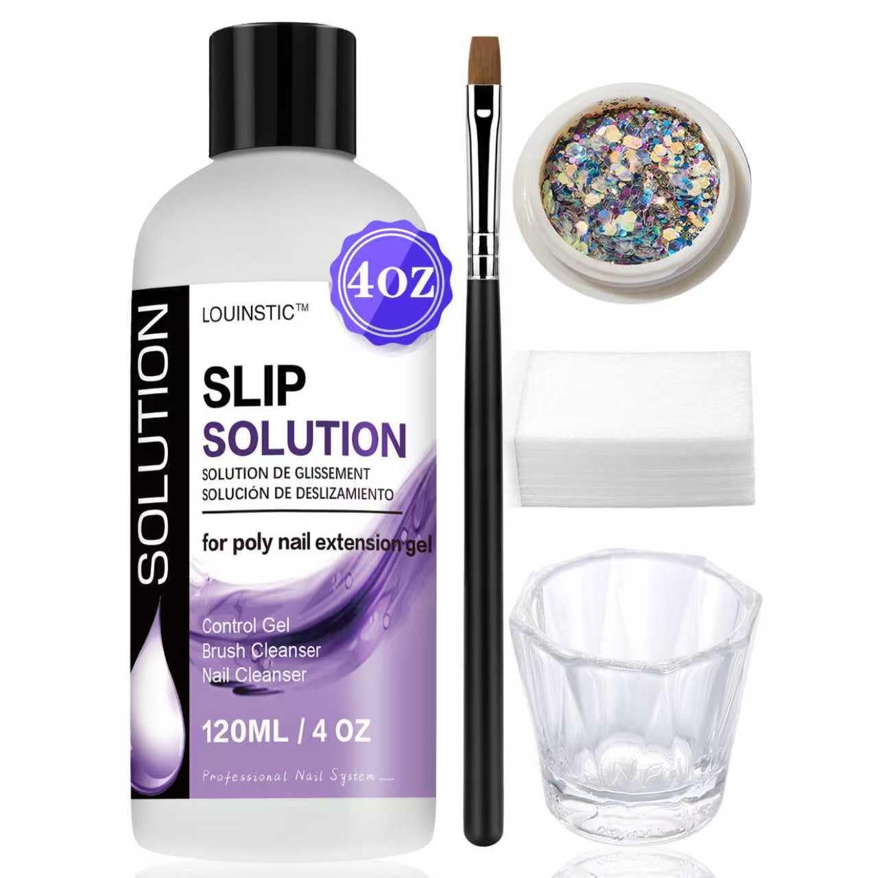 LOUINSTIC front packaging showing full 4oz slip solution kit and included tools