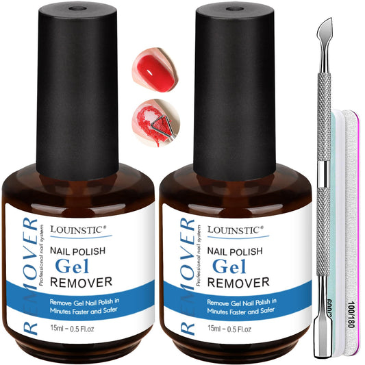 LOUINSTIC front packaging showing two 15ml bottles and included tools for quick removal