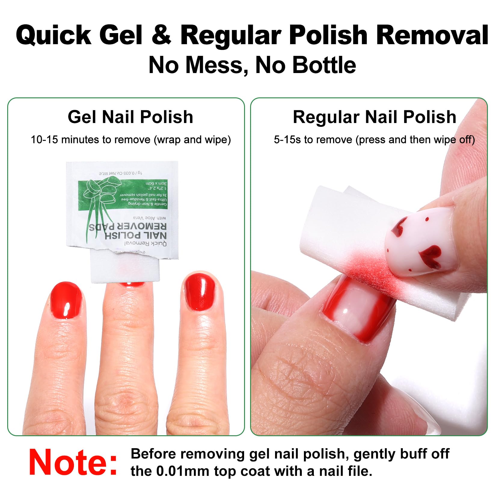 LOUINSTIC pad wrapped around nail demonstrating gel softening and less messy removal