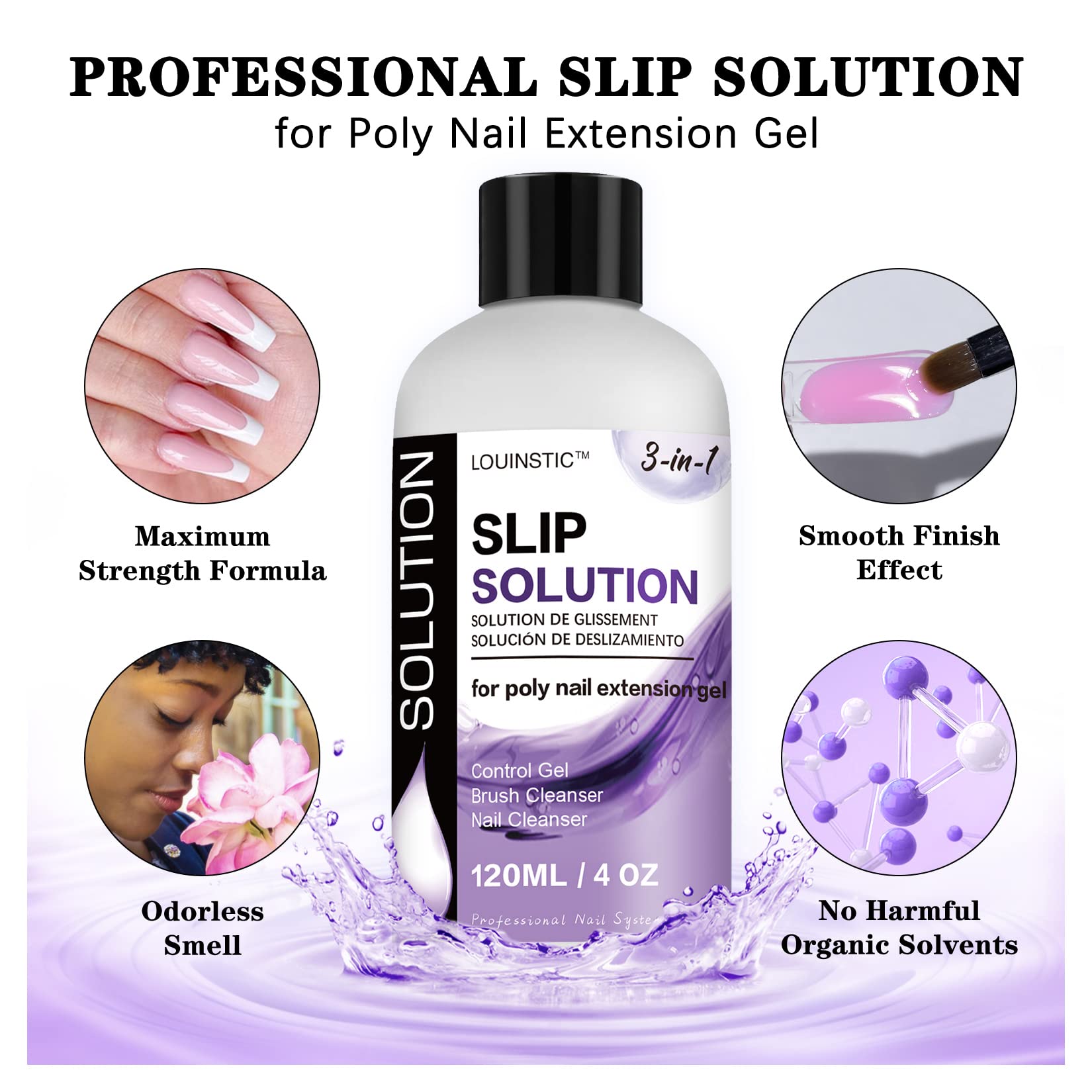 LOUINSTIC liquid texture close-up illustrating low-odor slip and smooth glide