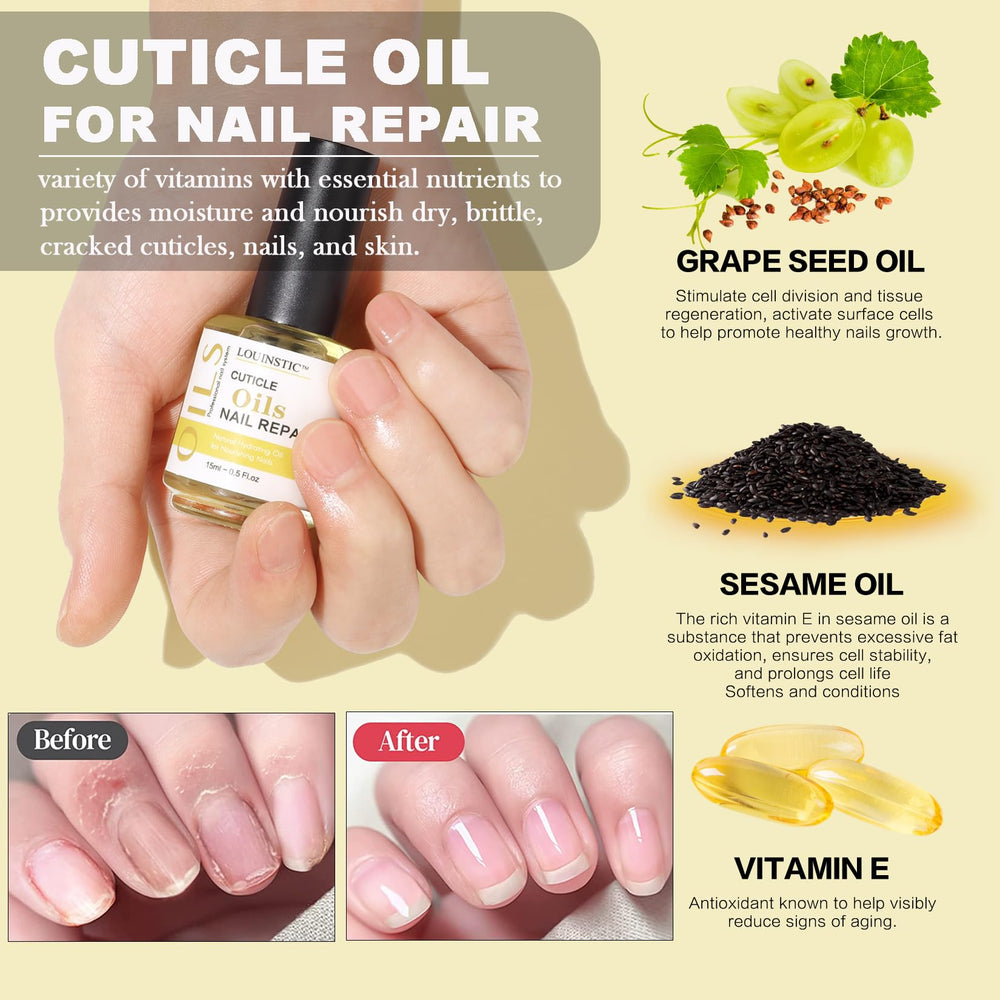 LOUINSTIC manicure tools layout with pusher scraper and files, professional control