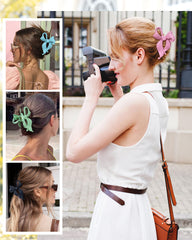 Lourny on model wearing half-up style adding polished, cute finish